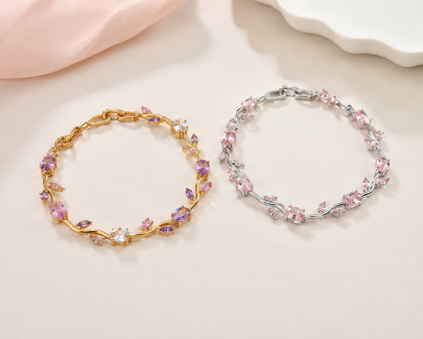 Anti-Tarnish Tulip Bracelet Set – Gold & Silver Plated with Multicolor Stones