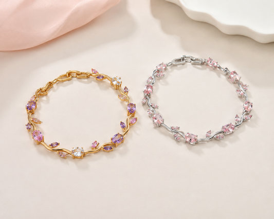 Anti-Tarnish Tulip Bracelet Set – Gold & Silver Plated with Multicolor Stones