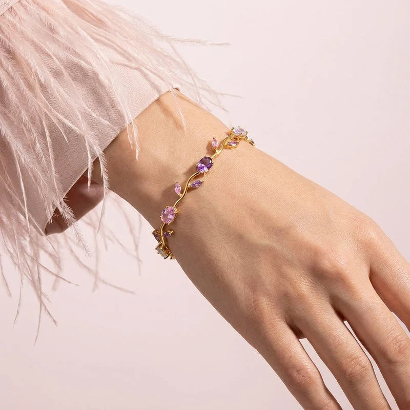 Anti-Tarnish Tulip Bracelet Set – Gold & Silver Plated with Multicolor Stones