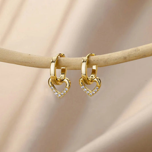 Gold Plated Anti Tarnish Heart Themed Earrings