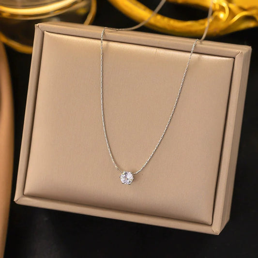 Silver Plated Stainless Steel Anti-Tarnish Stone Studded Hexagonal Pendan