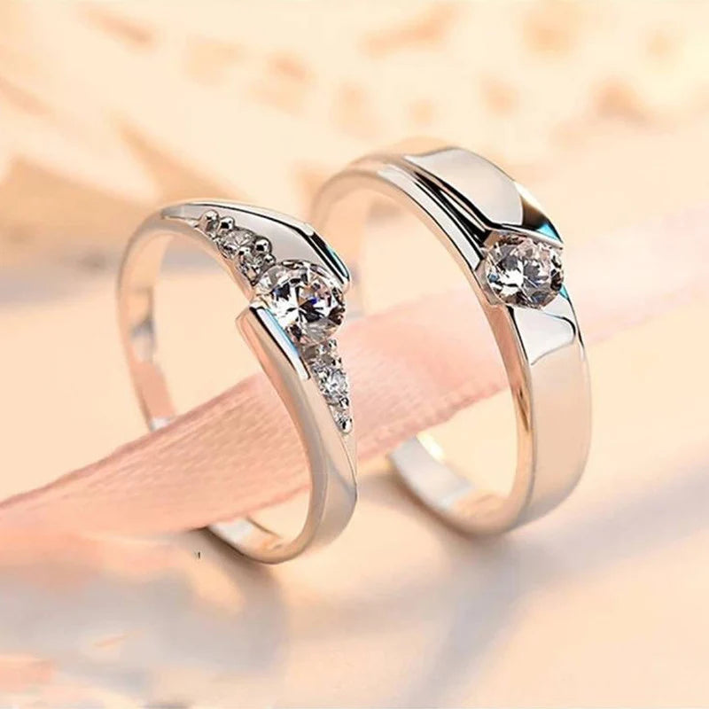 Silver Plated American Diamond Studded Classic Adjustable Couple Rings – Set of 2