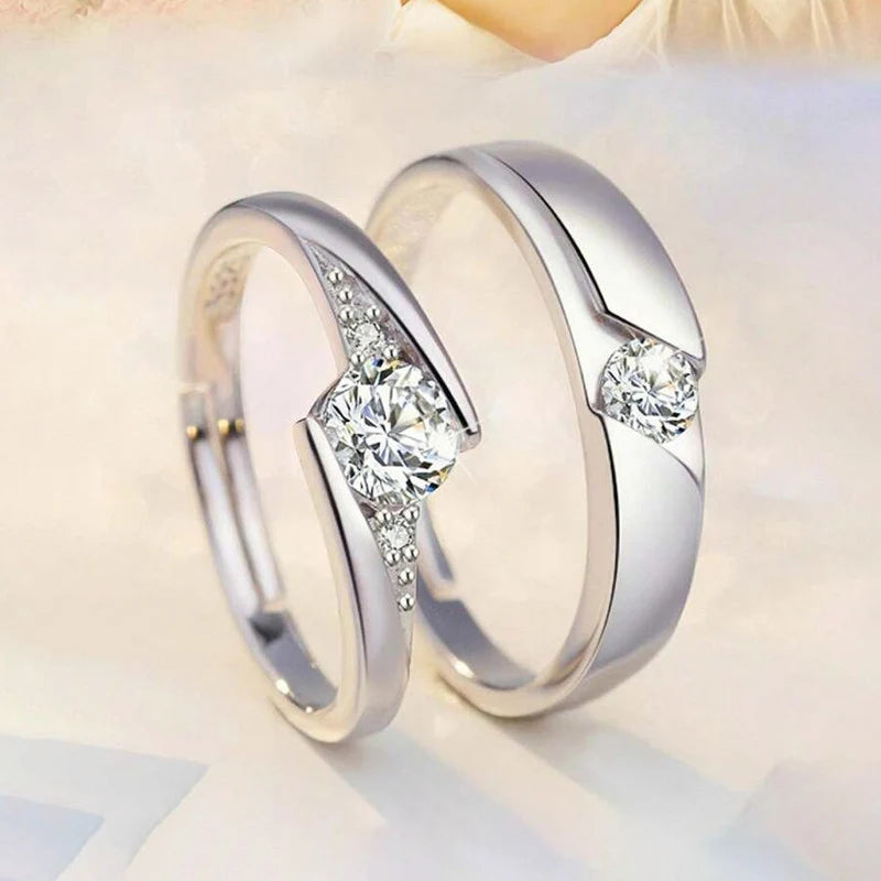 Silver Plated American Diamond Studded Classic Adjustable Couple Rings – Set of 2